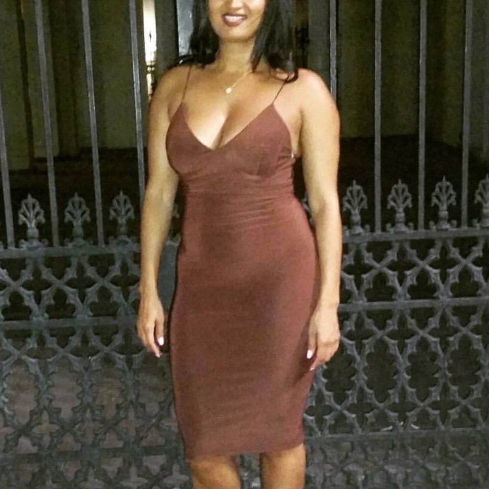 Chocolate brown midi bodycon dress